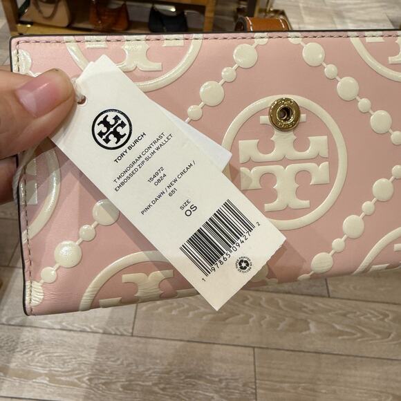 Tory Burch Monogram Zipped Leather Wallet 154972 Pink Dawn - Picture 6 of 6